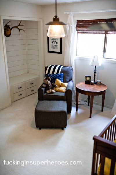 Former Closet Turned Bench Seat Area with Planked Wall