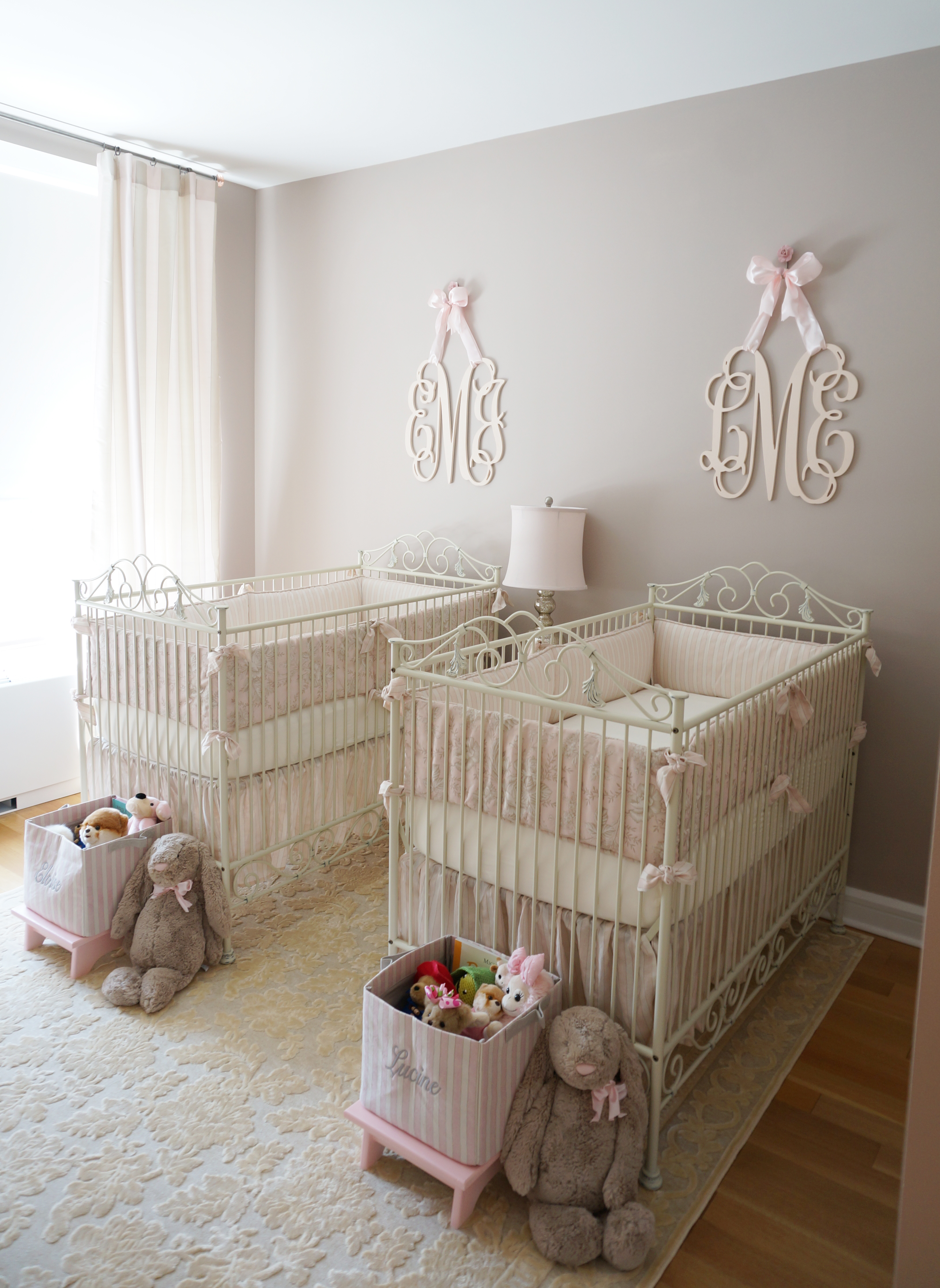 Pink, Ivory and Grey Twin Girls Nursery