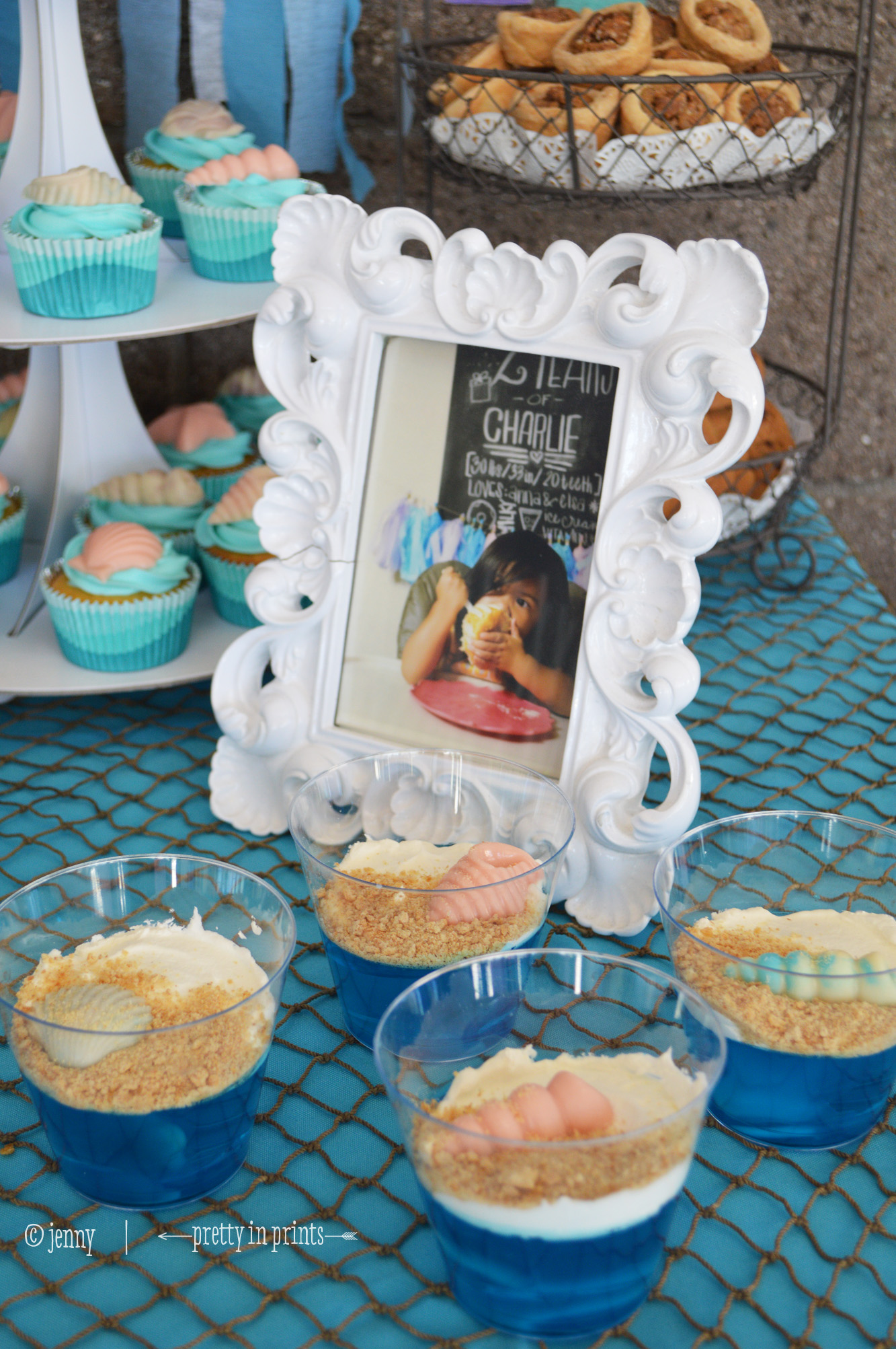 Jello Cups with Marshmallows and Edible Seashells