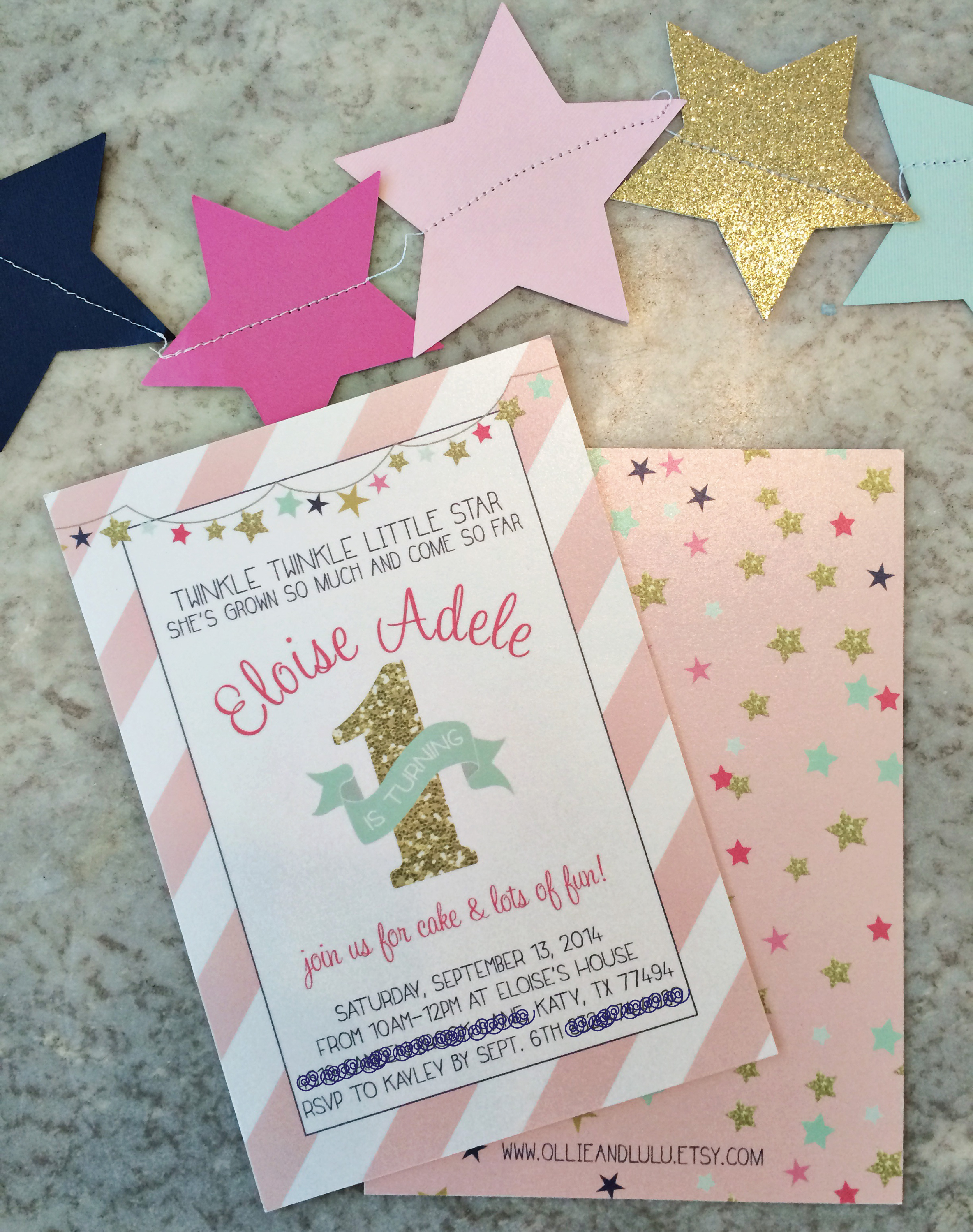 Twinkle Twinkle Little Star 1st Birthday Invitations