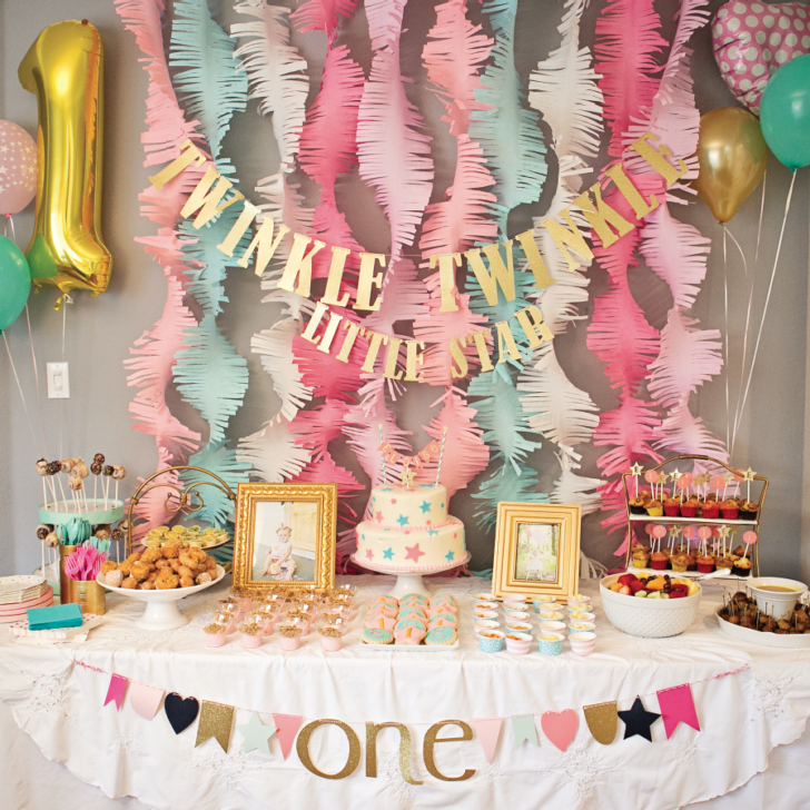 Pink and Gold Twinkle Little Star 1st Birthday Party