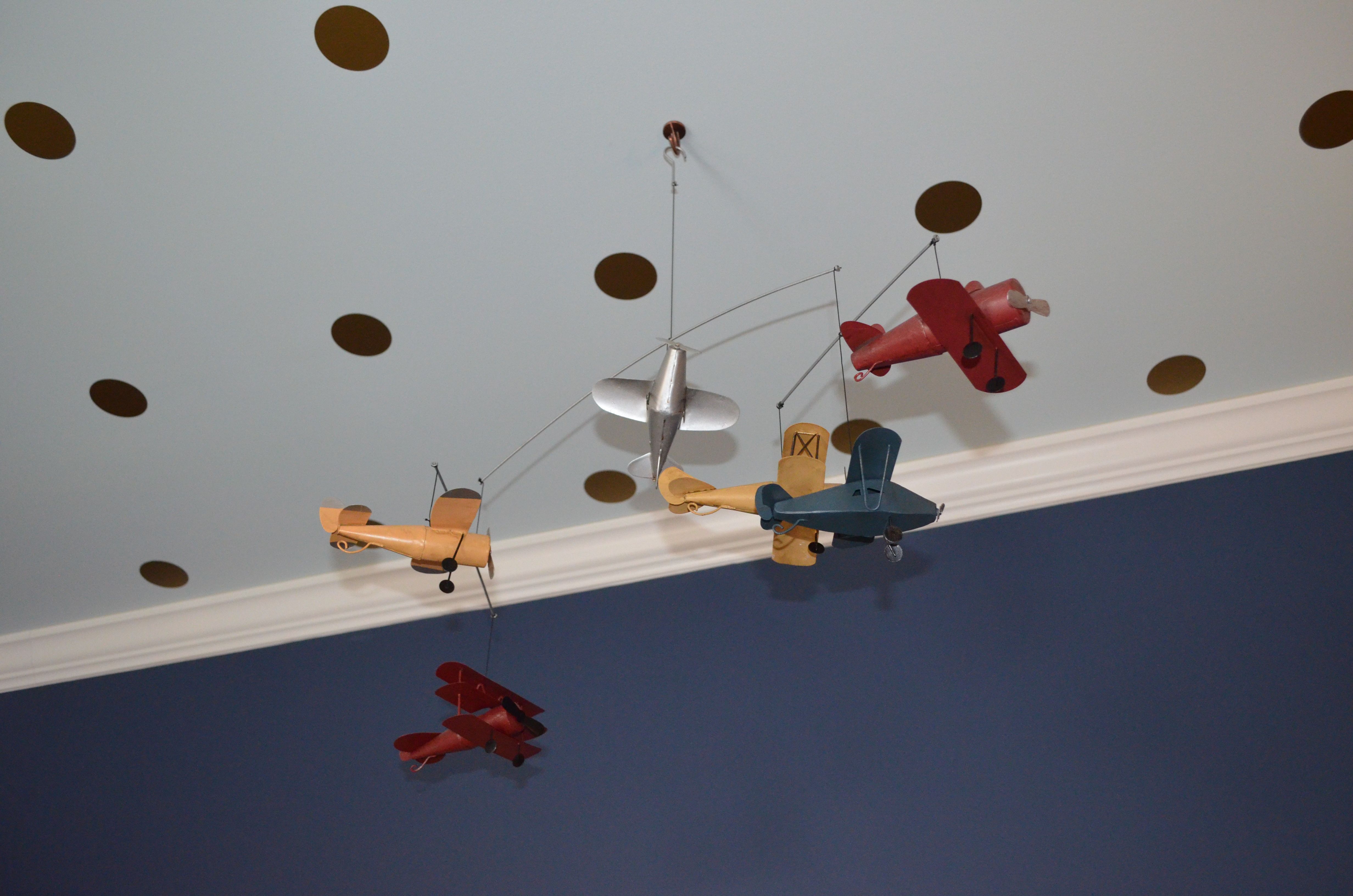 Airplane Mobile with Gold Dot Ceiling Wall Decals