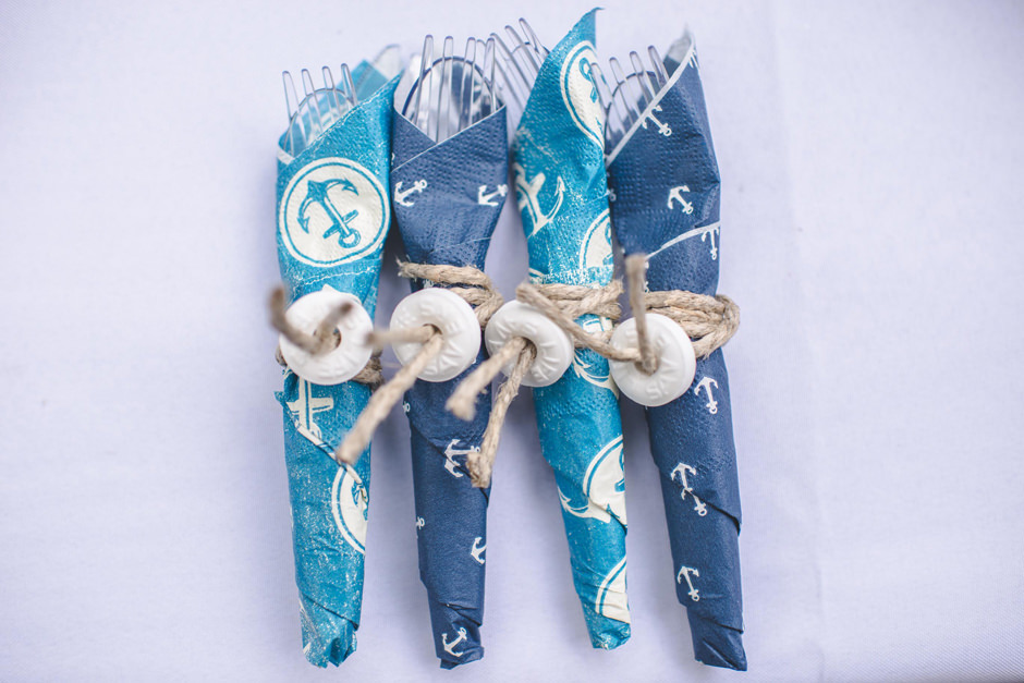 Nautical Napkin Wrapped Silverware with Hemp String