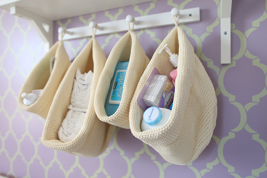 Off-White Knit Changing Table Storage Bags