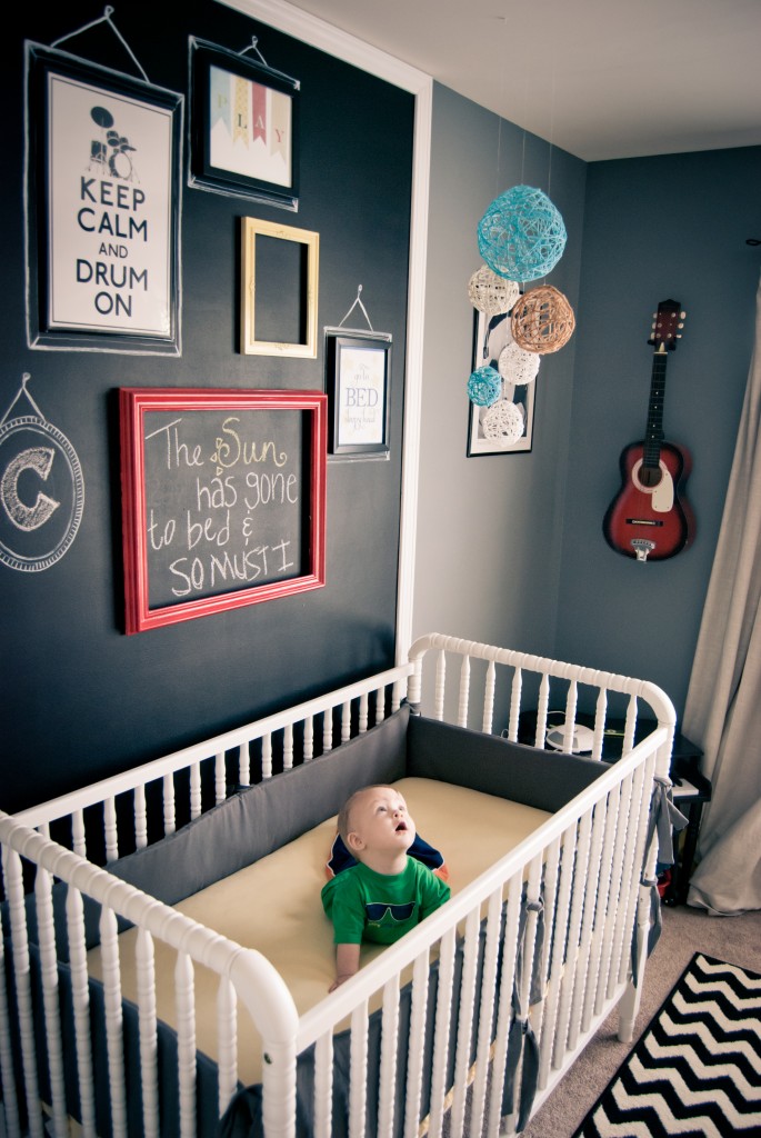 Gray Nursery with Chalkboard Wall