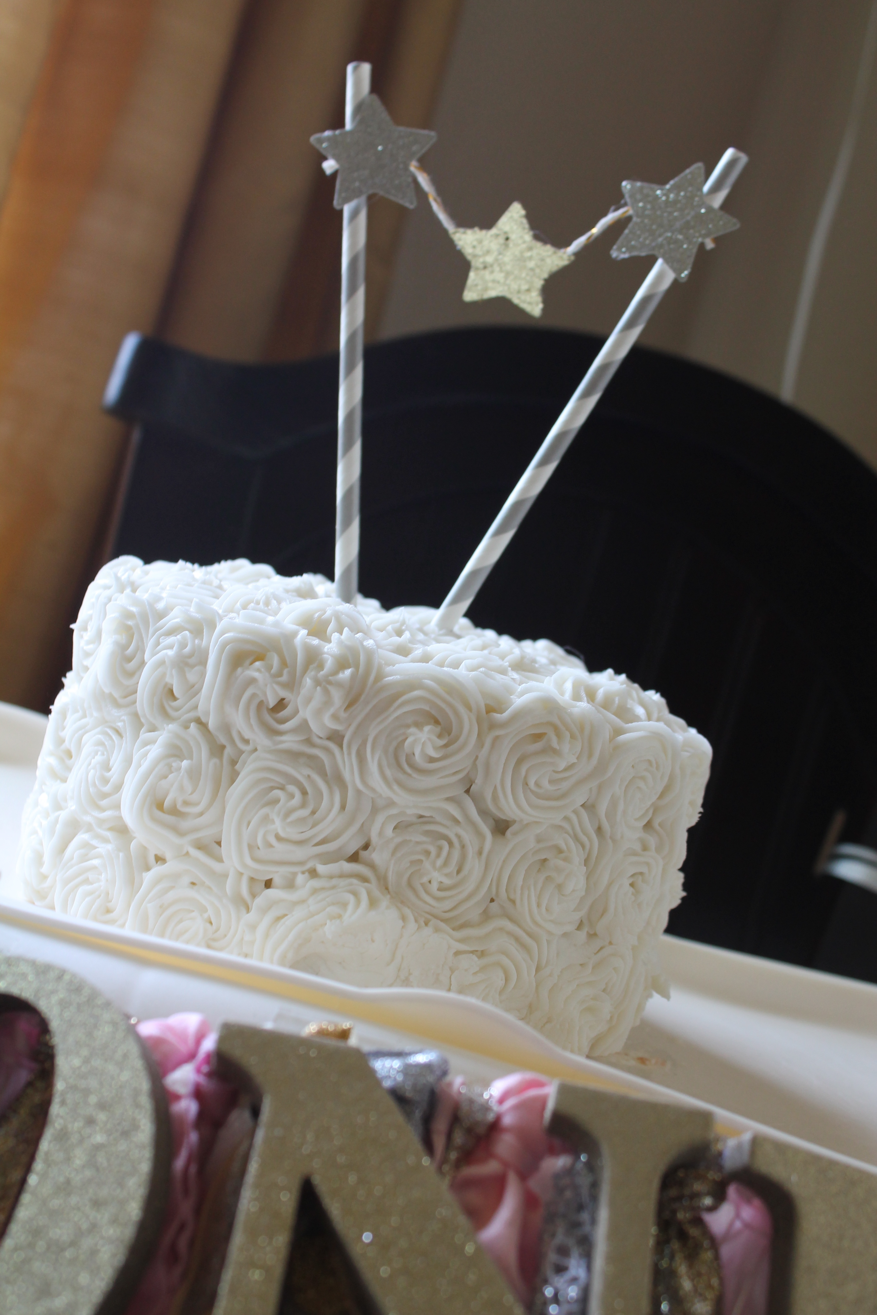 White Rosette 1st Birthday Cake