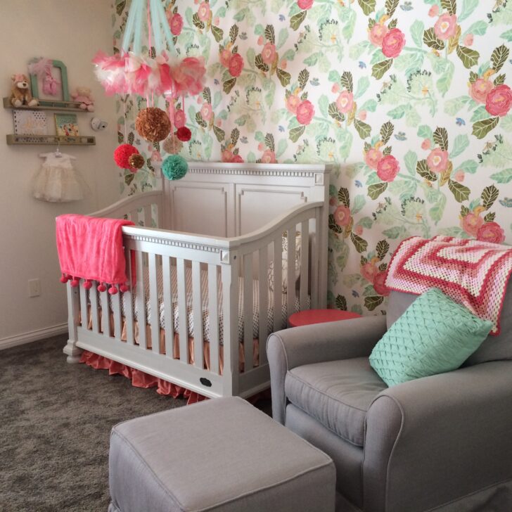 Peony Accent Wall in this Girly Chic Nursery