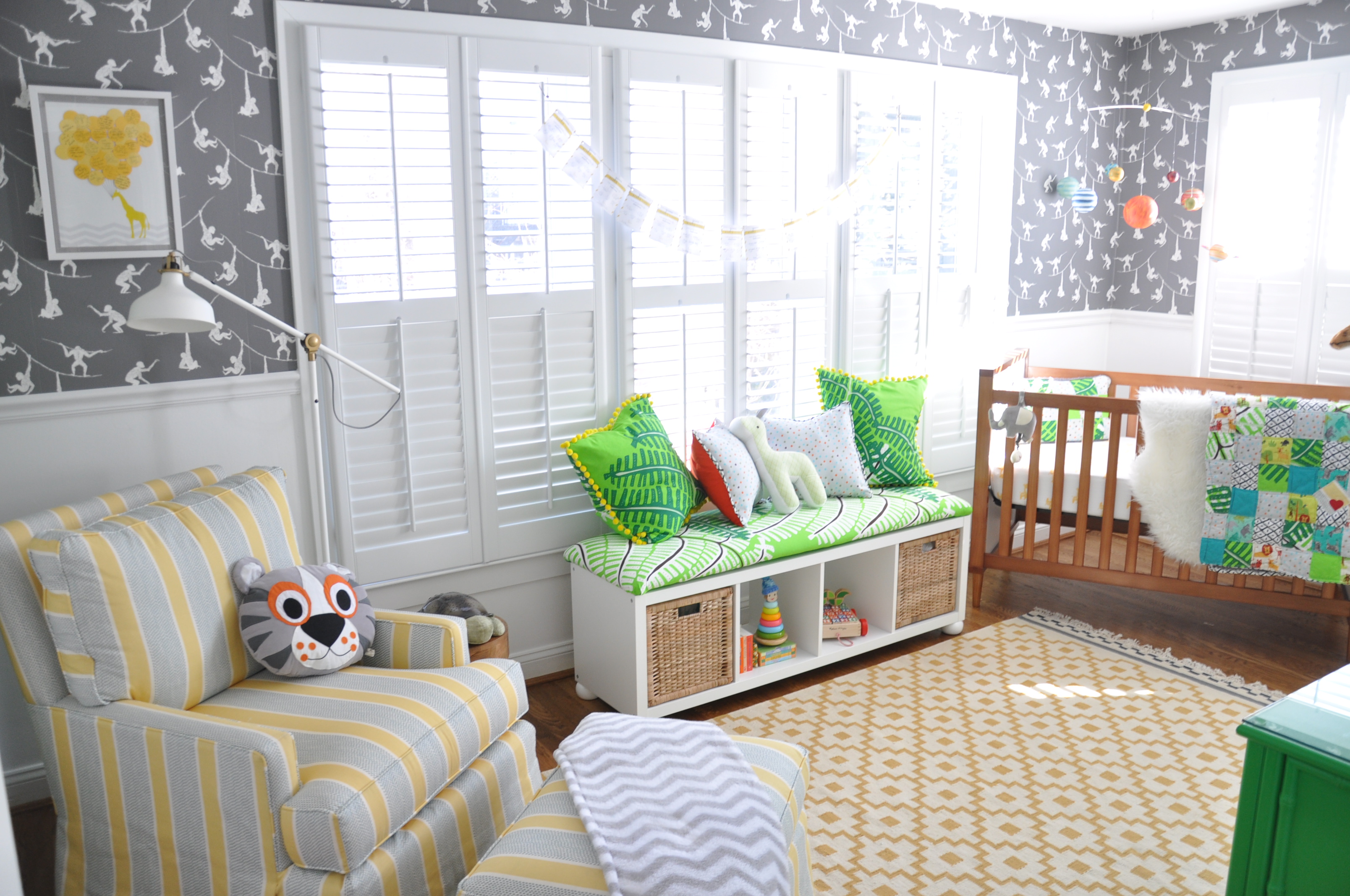 Modern Safari Nursery with Monkey Wallpaper