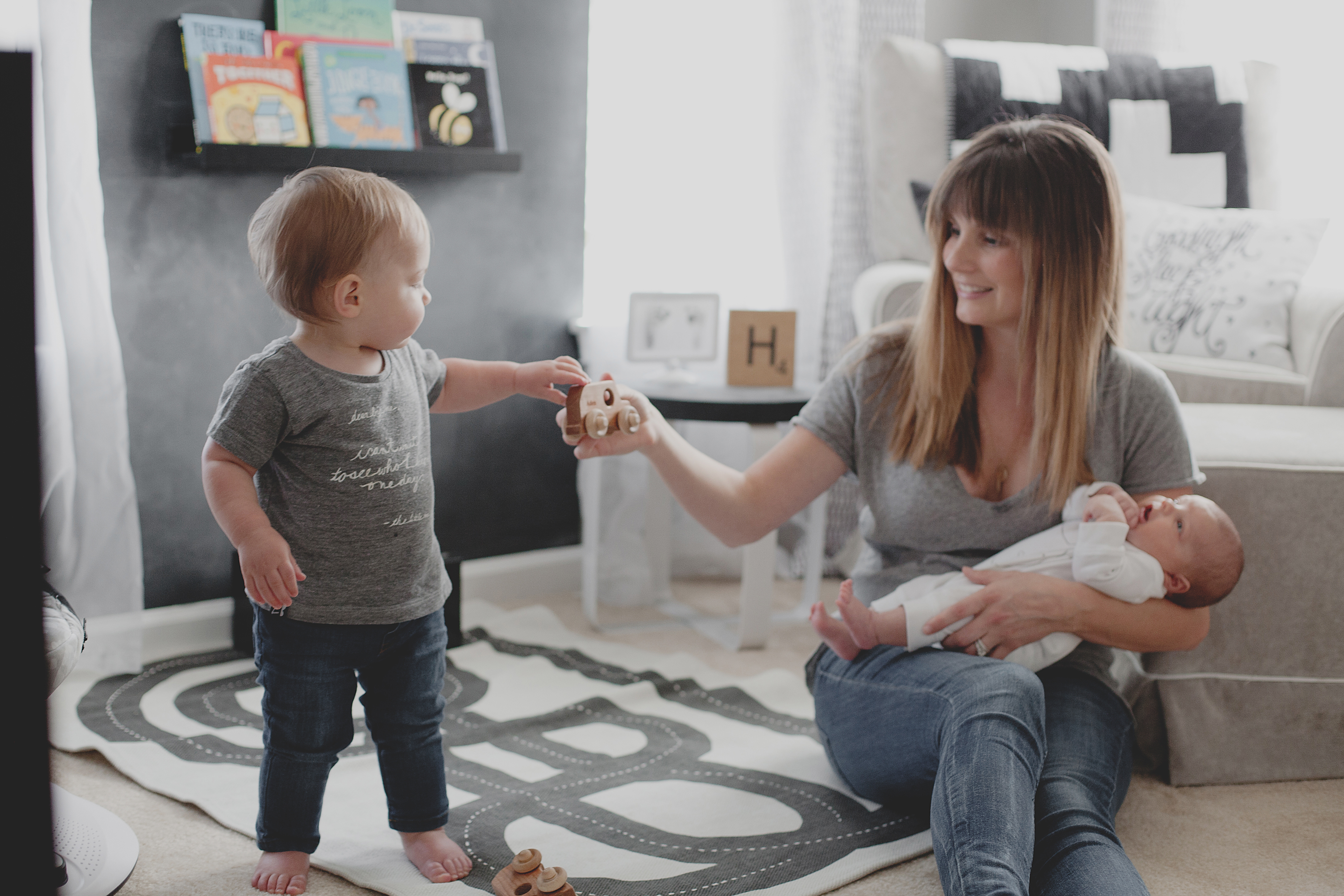 Adrianne Betz in Son's Black and White Nursery