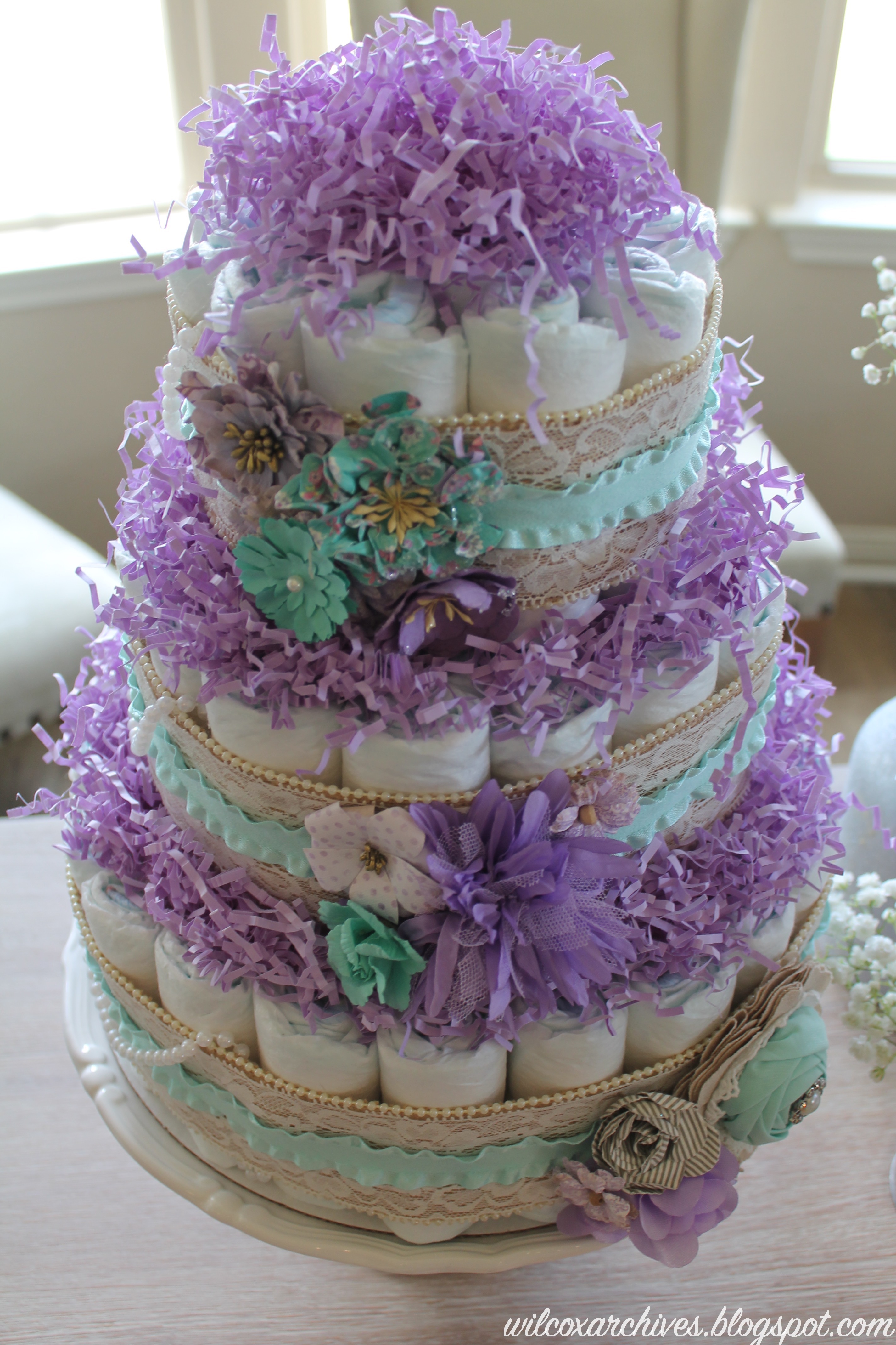 Lavender and Aqua Baby Shower Cake