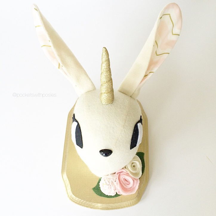 Bunny Unicorn Faux Taxidermy from Pockets with Posies on Etsy