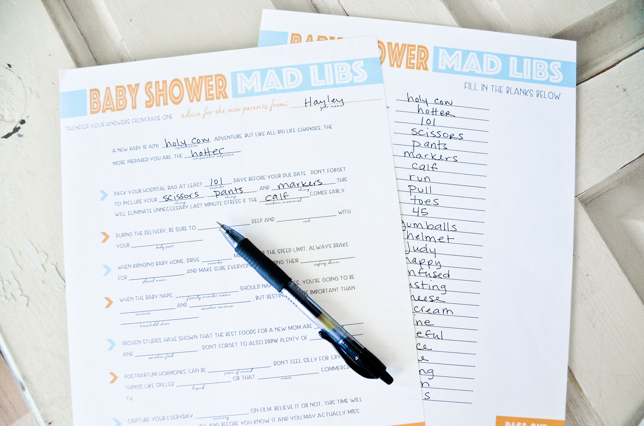 Baby Shower Mad Libs