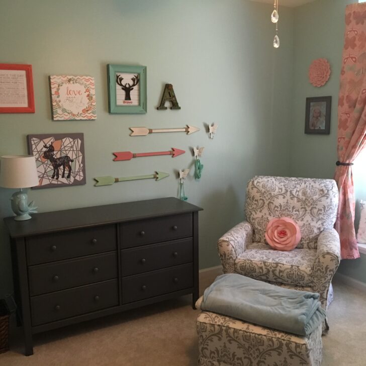 Woodland Girl's Nursery in Mint, Coral, and Gray