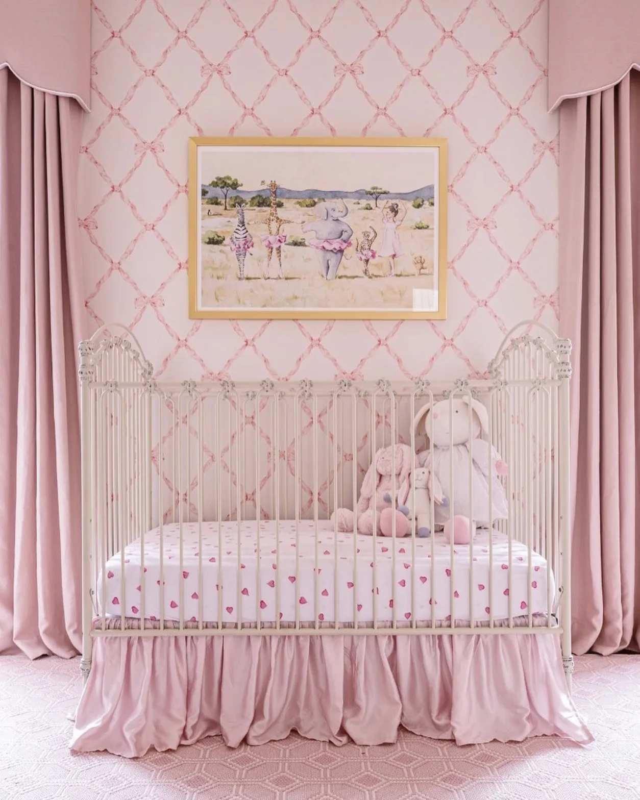 Bow Trellis Wallpaper in Girls Nursery