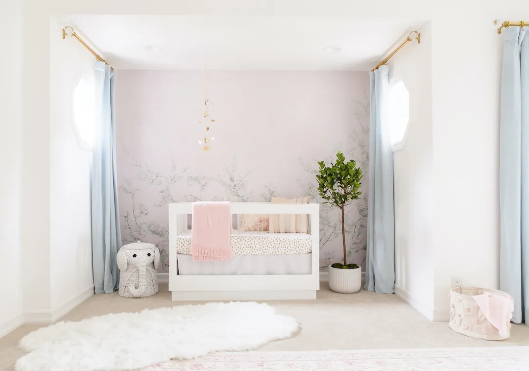 Pink and Blue Girls Nurser with Blue Velvet Drapes